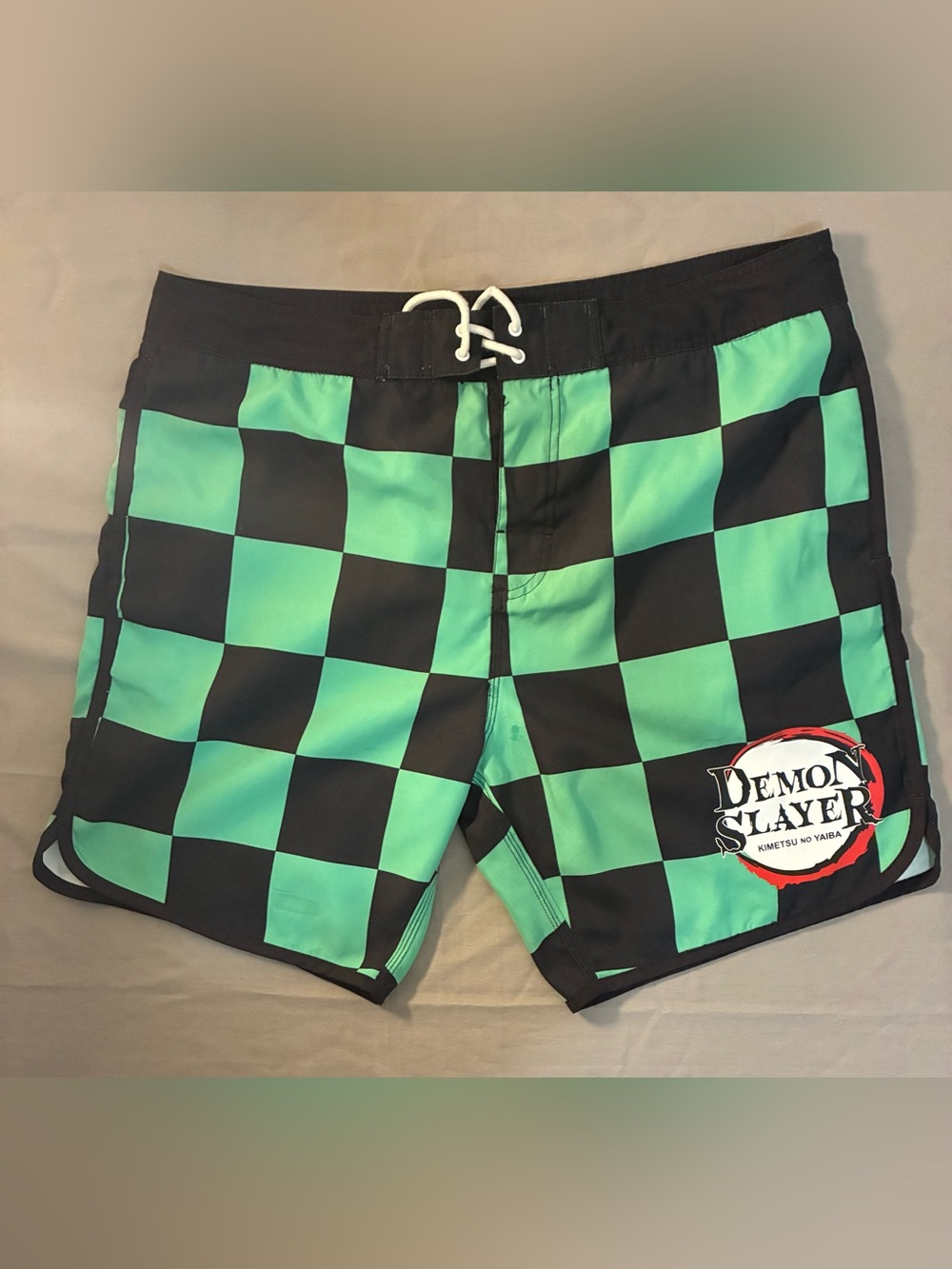 Hot Topic Black & Green Checkered Swim Board Shorts